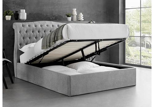 4ft6 Double Roz light grey fabric upholstered Ottoman lift up bed frame bedstead 1